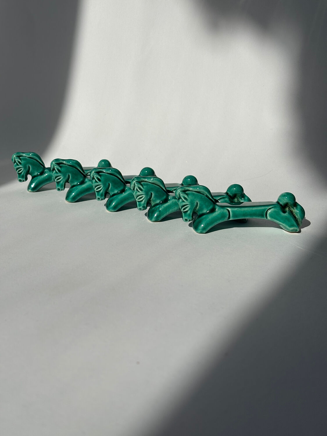 Green ceramic horse knife holder