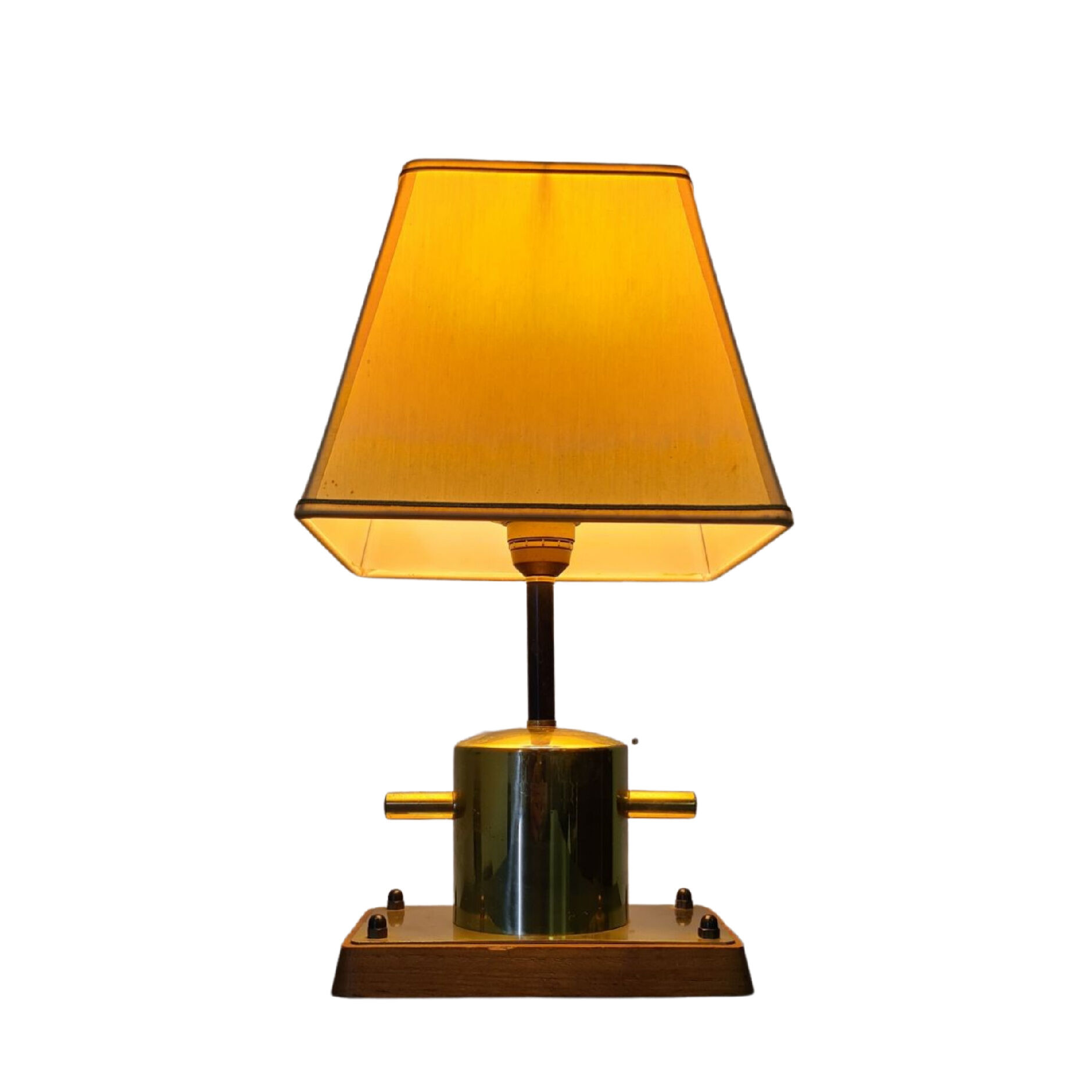 Vintage maritime bollard table lamp made from brass and wood, Netherlands 1970s