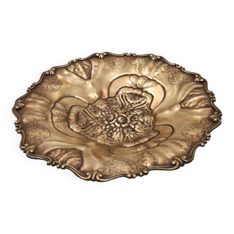 Centre de table / bol vintage en bronze coulé ciselé et gaufré, Italie