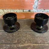 Pair of Vintage 1970s Space Age Black Opaline Candle Holders