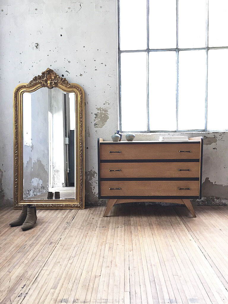 Black and wood vintage dresser