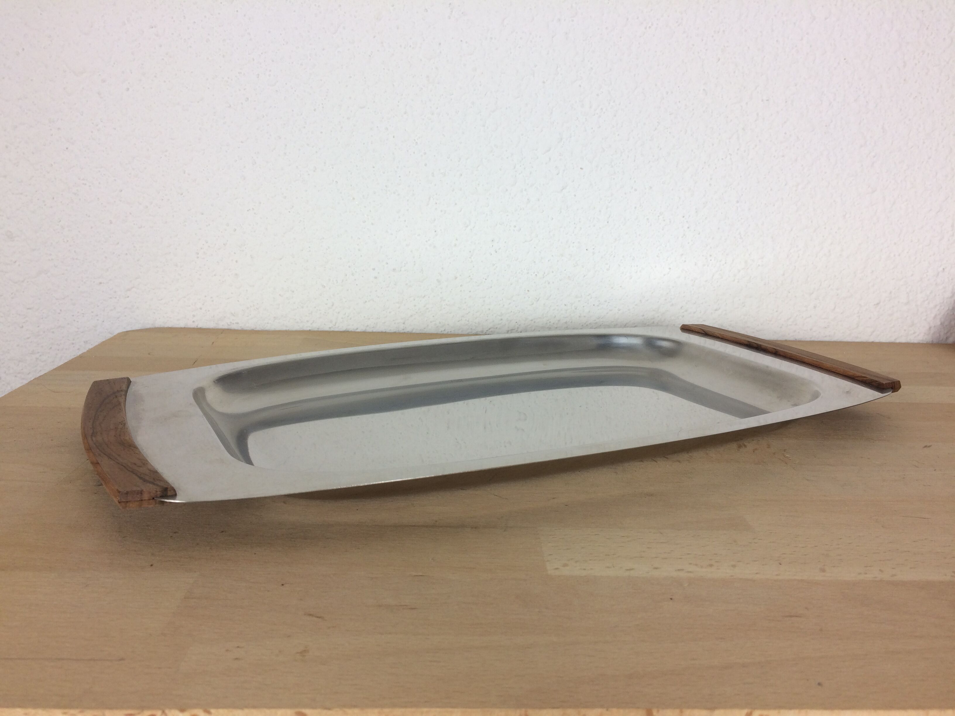 Scandinavian stainless steel and teak dish