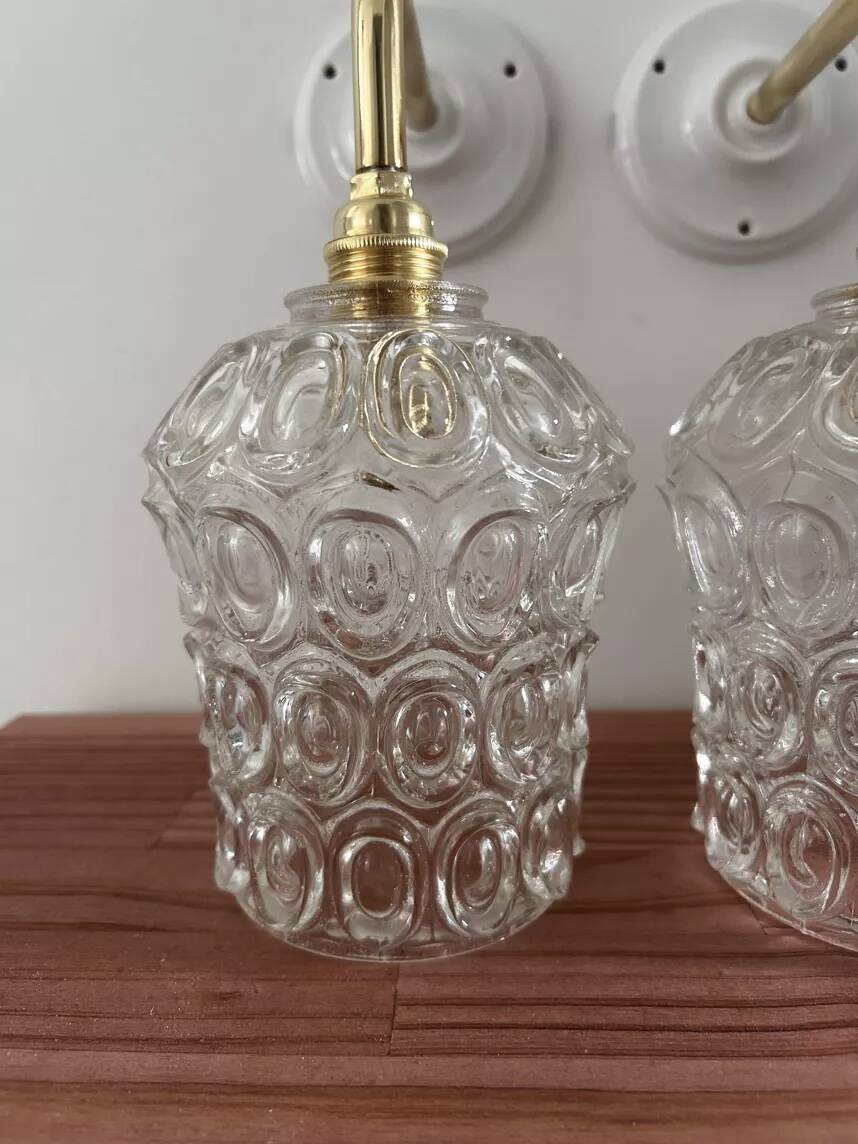 Pair of vintage chiseled glass sconces