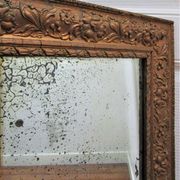 Mirror stitched golden stucco wood decorated with 19th century flowers 88 cm x 63 cm