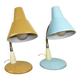 Lampes de bureau réglable en métal peint bleu et sable et bras spiral chromé, années 1970, lot de 2