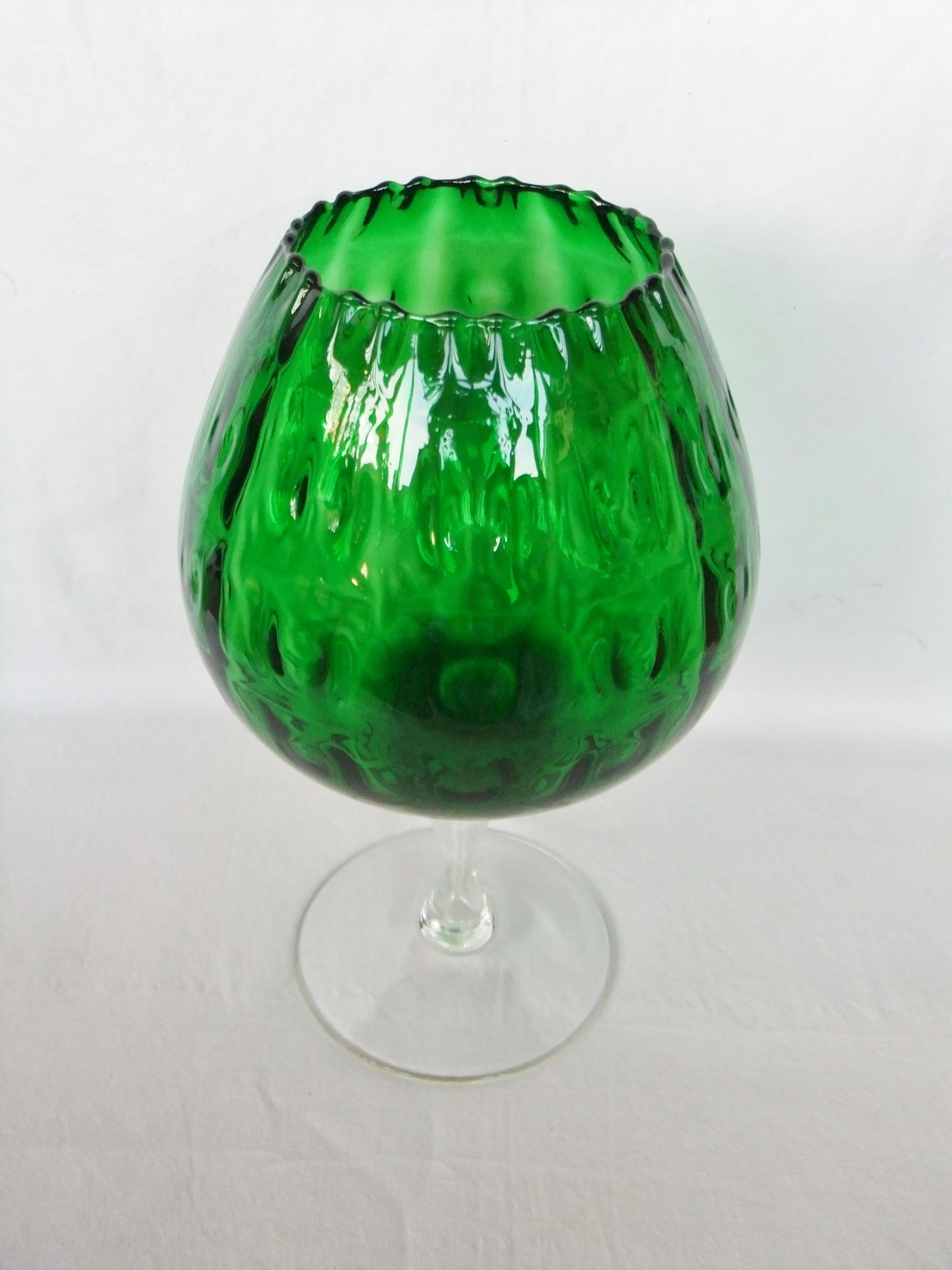 Vase Chalice glass Empoli green centerpiece on foot 38 cm cut collection