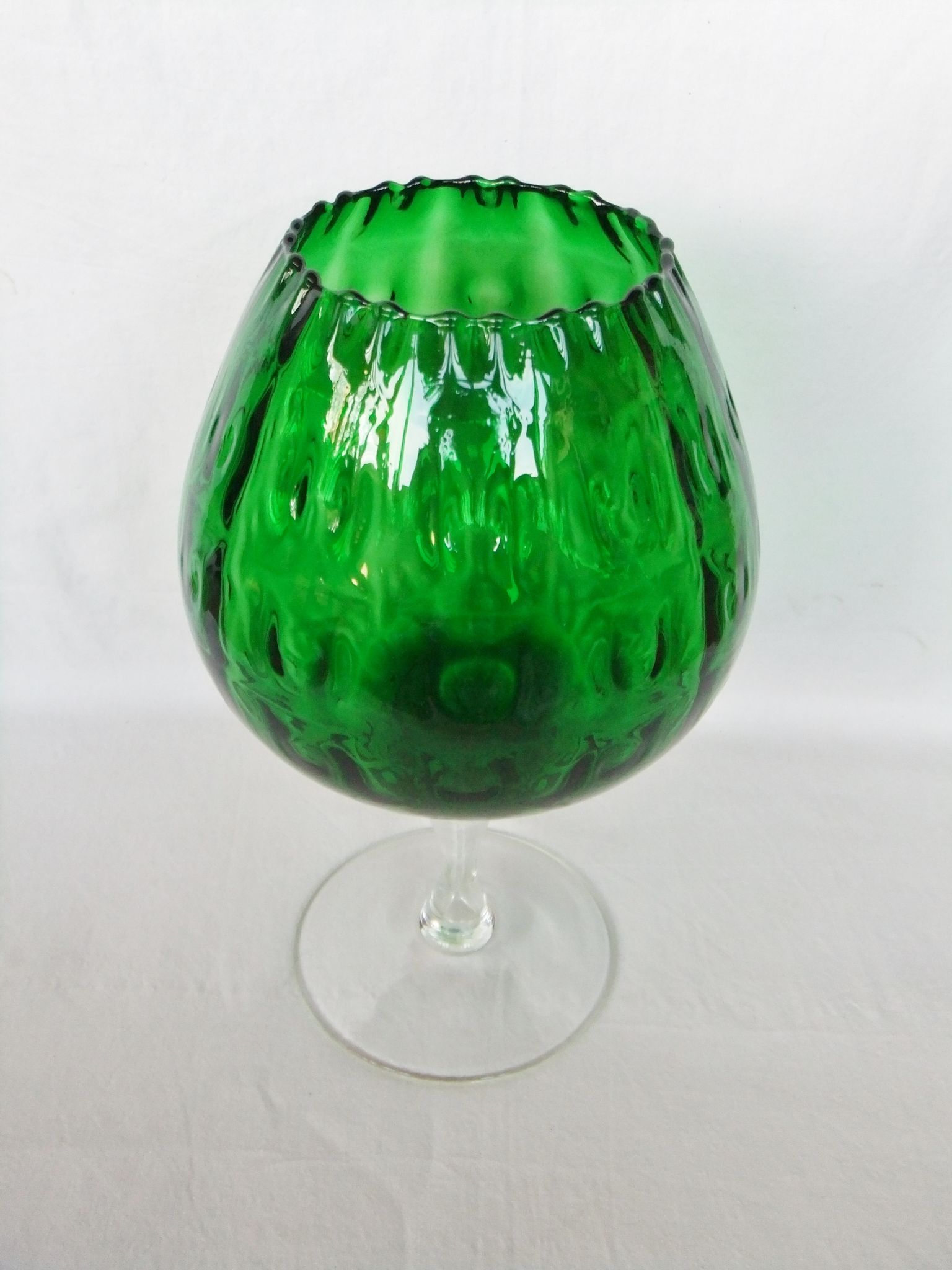 Vase Chalice glass Empoli green centerpiece on foot 38 cm cut collection