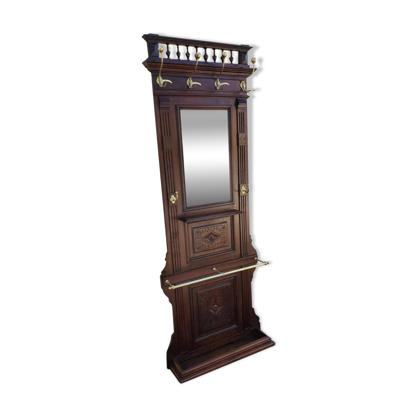 Old and beautiful wooden coat rack cloakroom early 20th century