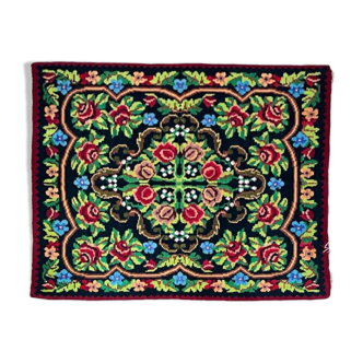 Floral transylvanian rug handwoven in romania, colorful flowers