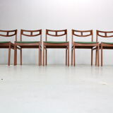 Ensemble moderne scandinave de 5 chaises de salle à manger en teck et vert