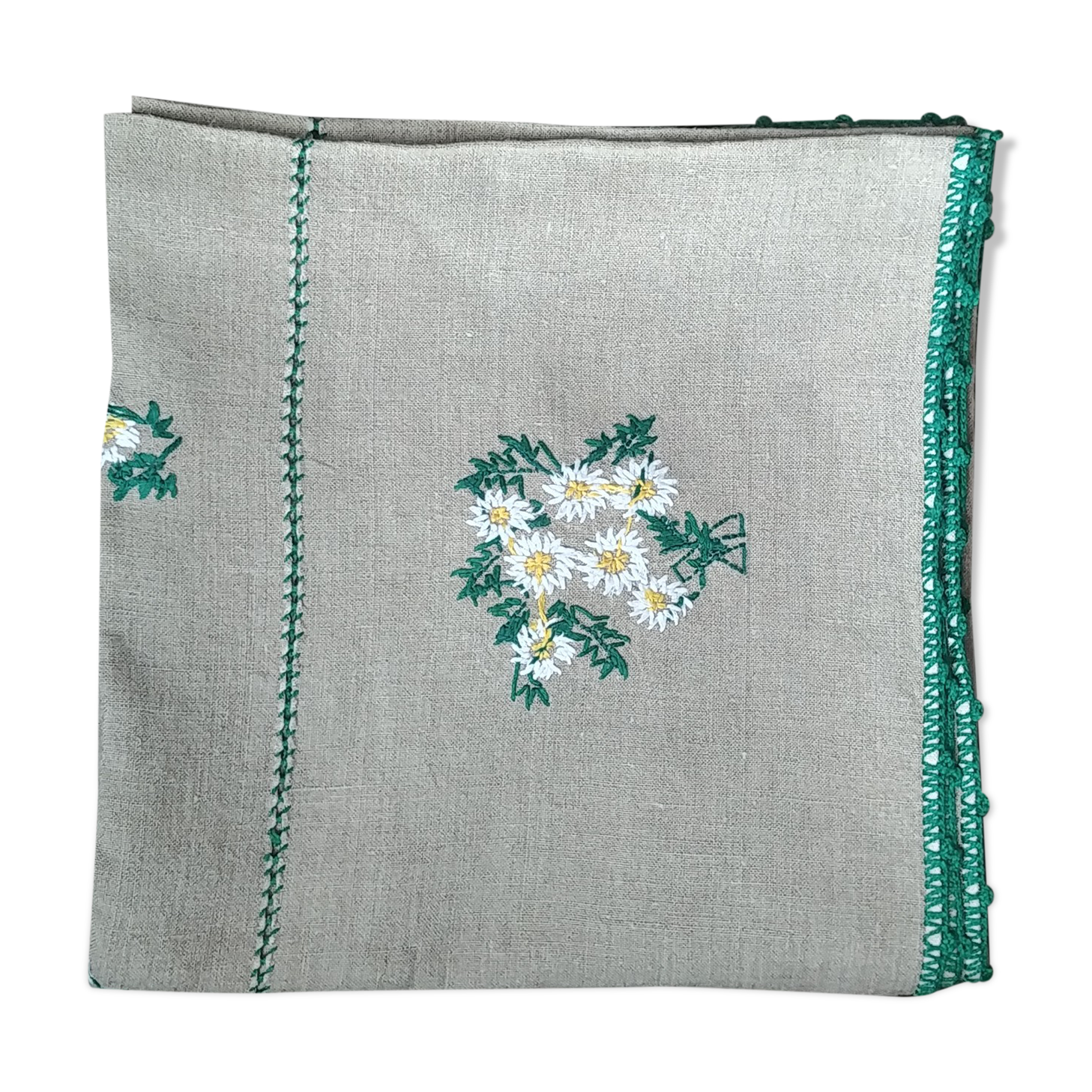 Hand embroidered linen tablecloth