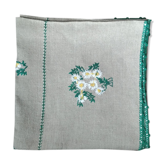 Hand embroidered linen tablecloth