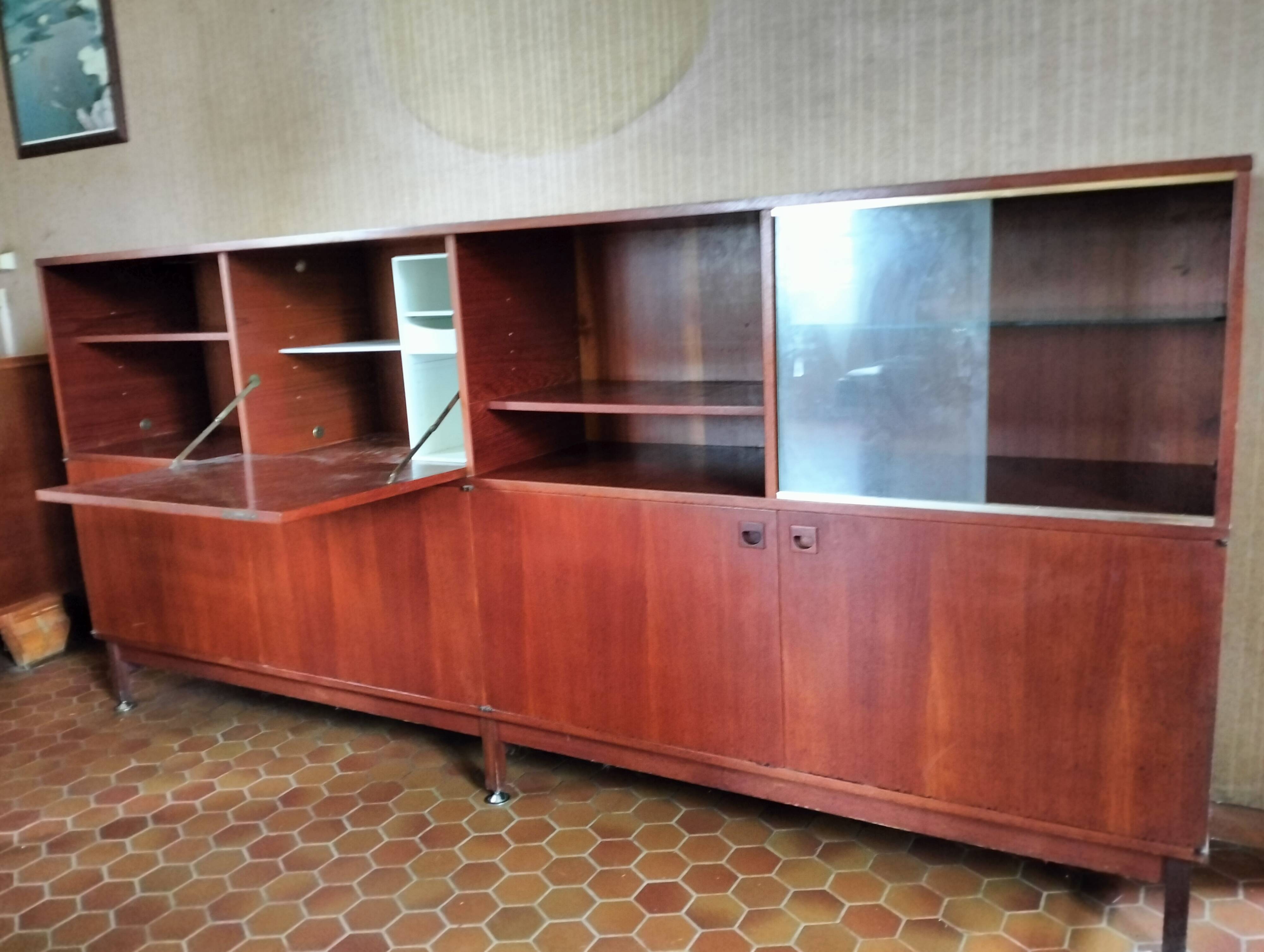 Teak multi TV unit by André Monpoix from the 1960s.