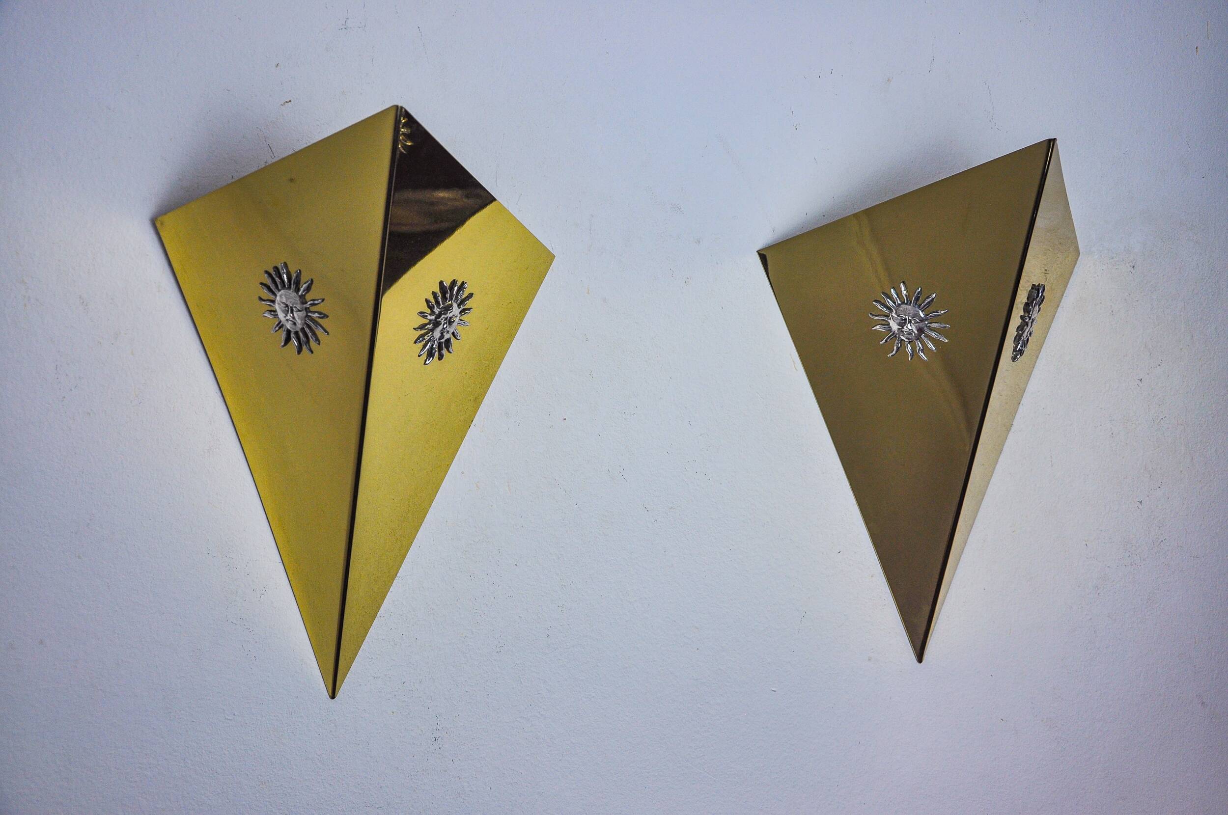 Pair of “Soleil” wall lights by Italo Valenti, brass and silver, Spain 1970