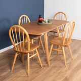 Retro Blonde Ercol Model 383 Dining Table & Four Model 370 Windsor Kitchen Dining Chairs