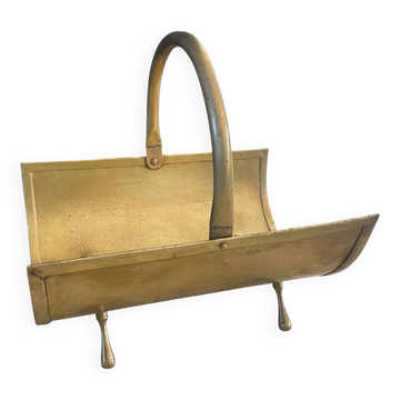 Panier Porte-bûches laiton massif Signé Pierre Vergnes, F