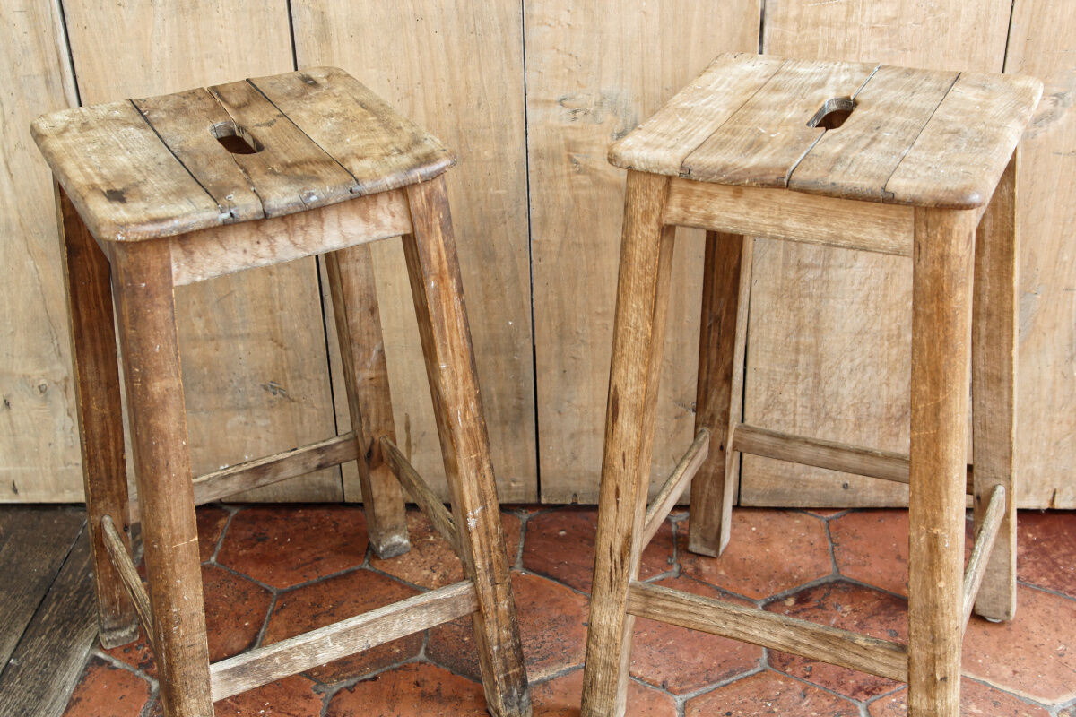 Pair of workshop stools, raw wood