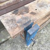 Old oak and beech workbench with its press