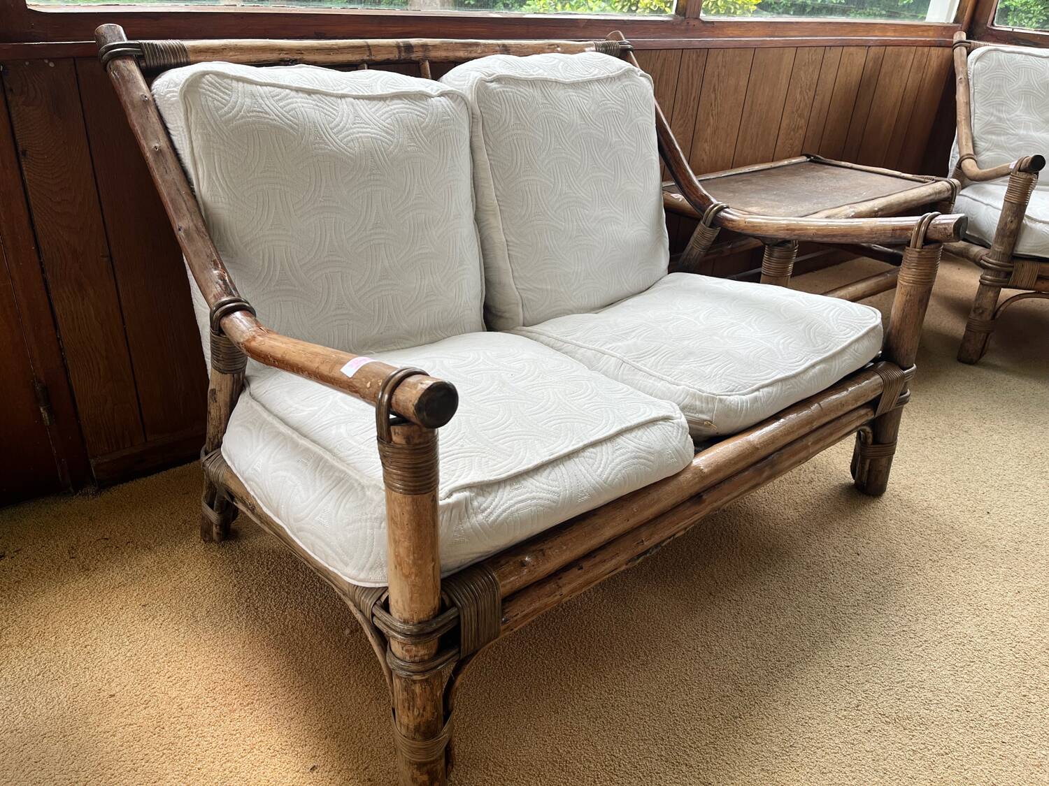 Salon rotin bambou complet fauteuil x2 canapé table basse