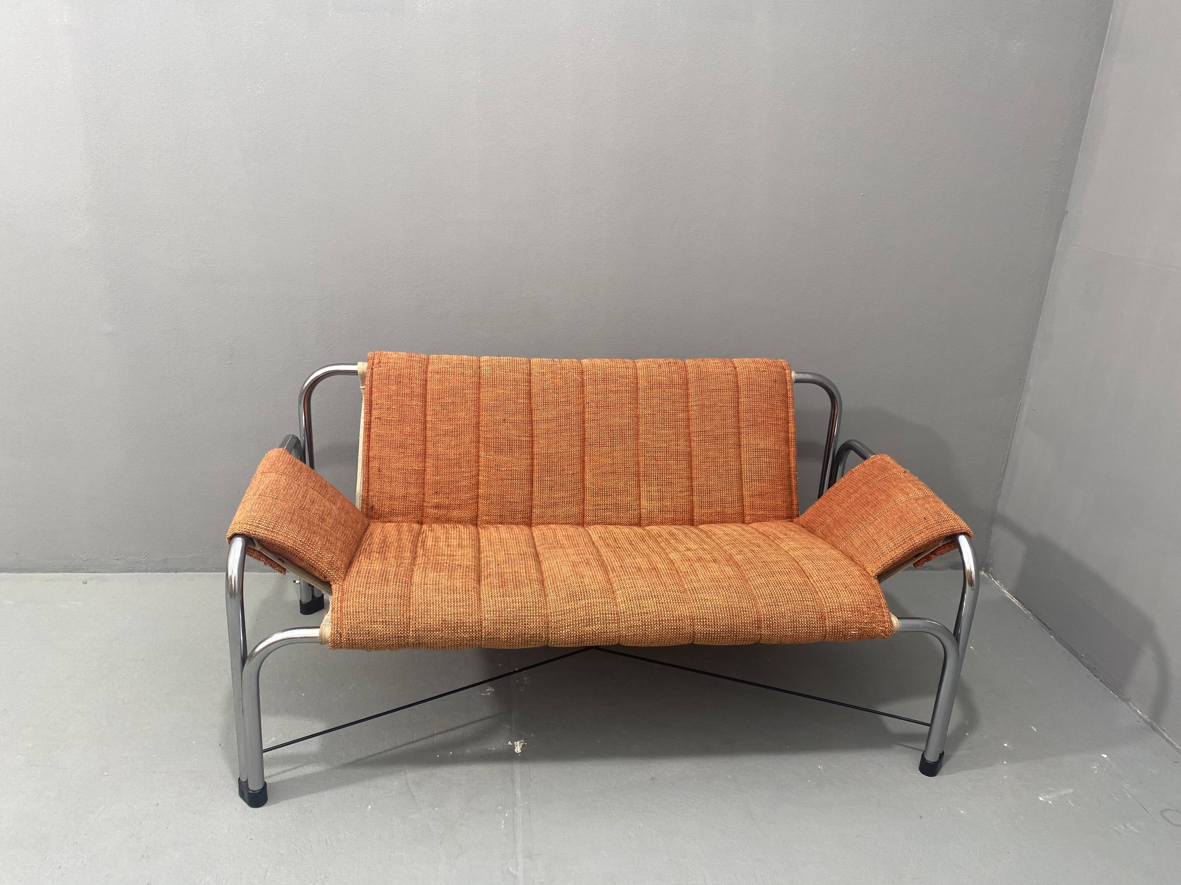Chromed functionalist sofa by Viliam Chlebo, 1970´s, Czechoslovakia
