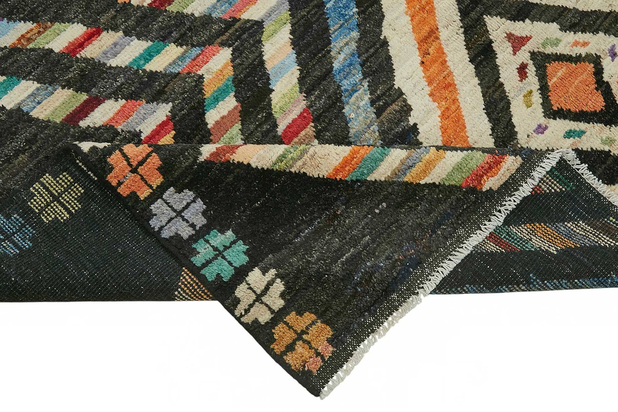 Hand-Knotted Turkish Contemporary 207 cm x 289 cm Black Wool Carpet