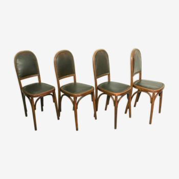 4 chaises art nouveau en bois courbé et cuir Fischel, 1910