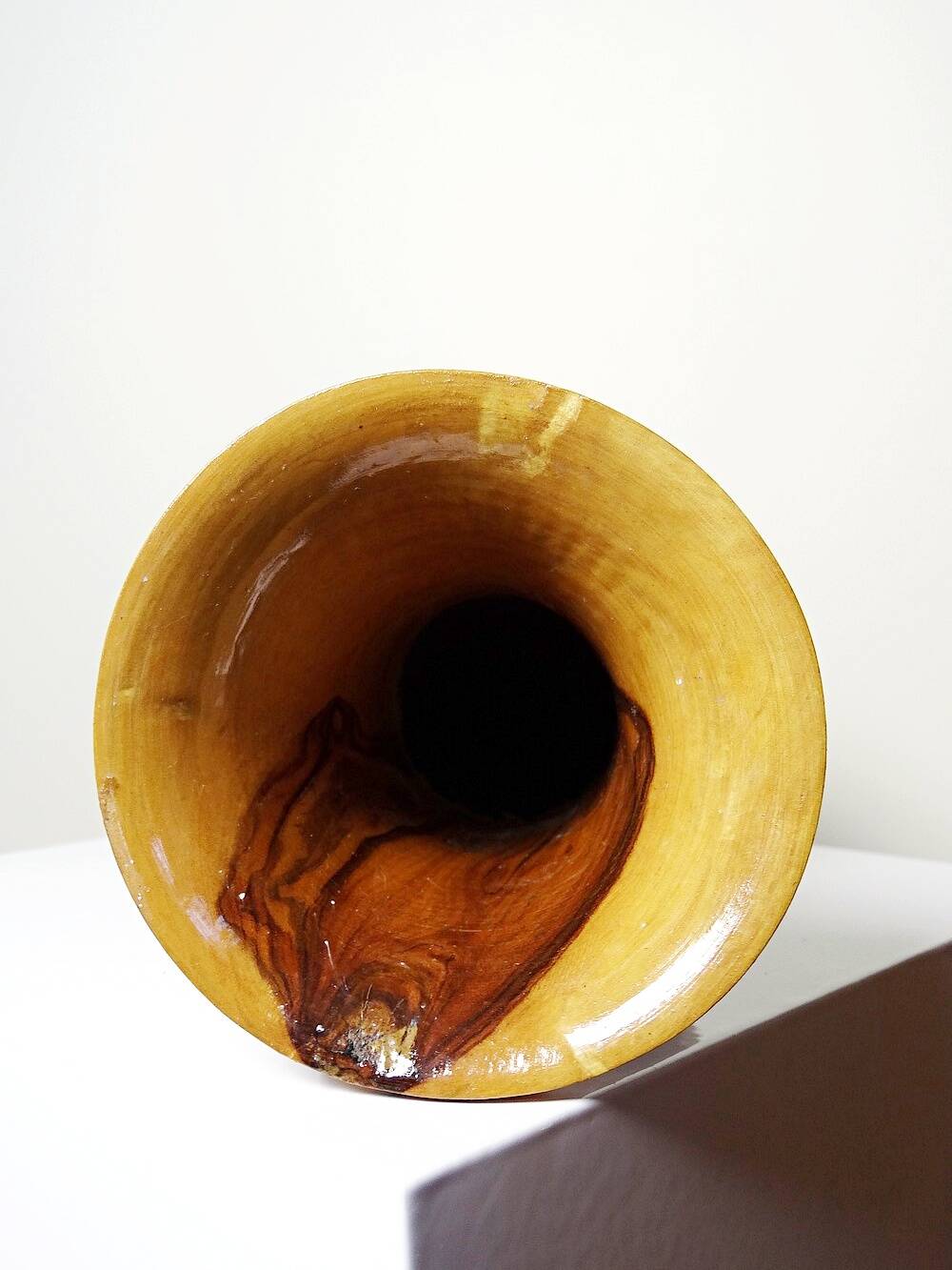 Small vintage hand-turned olive wood vase