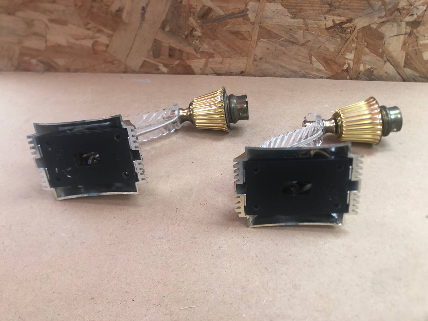 Pair of old golden plastic wall lamp + perspex plexi vintage