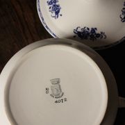 Soup tureen Saint Amand half porcelain flowers art deco blue