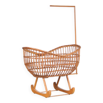 1950s Rattan Cradle from the Netherlands