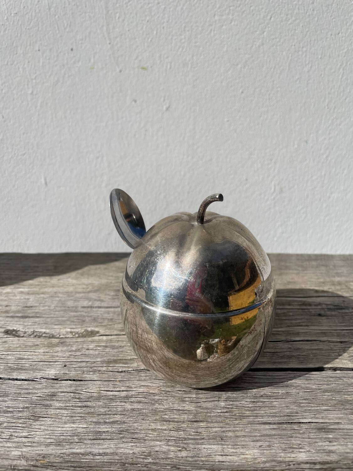 English silver plated apple sugar bowl