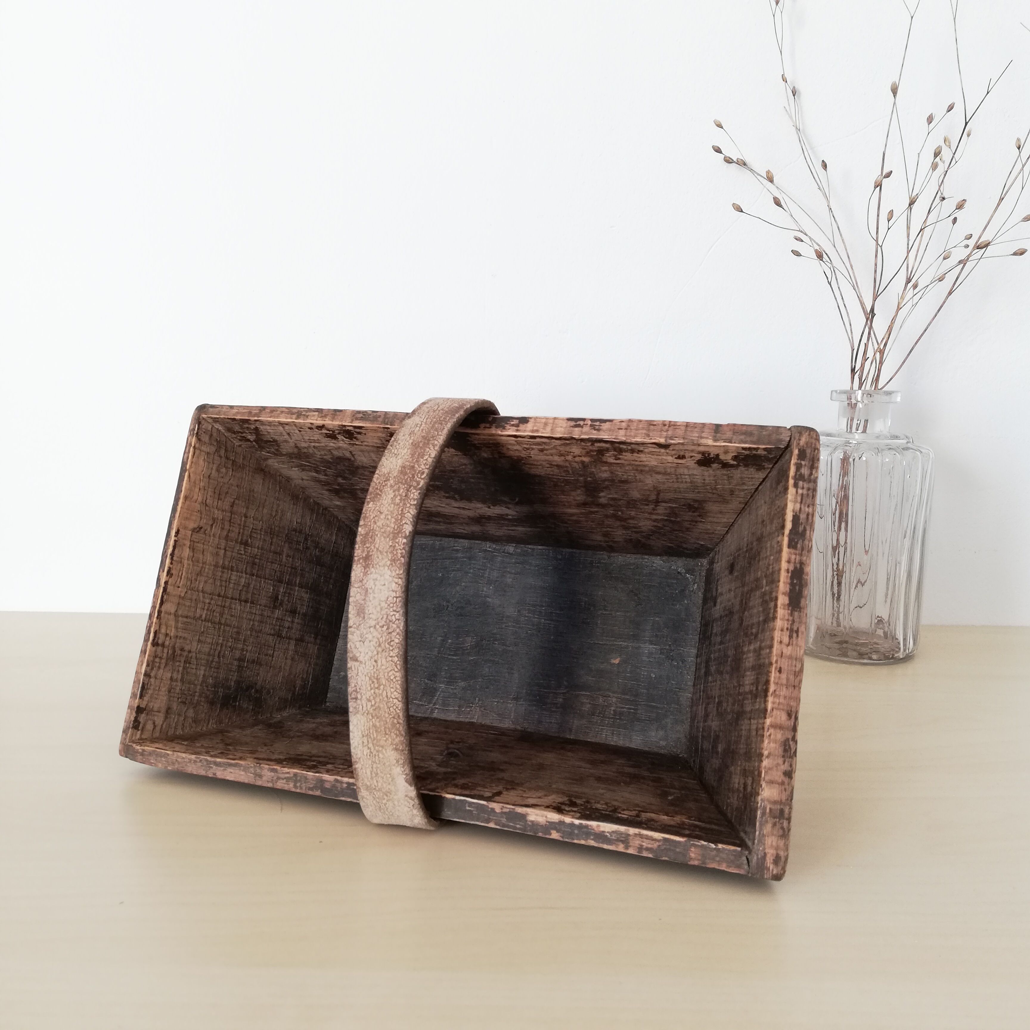 Dark wooden harvest basket