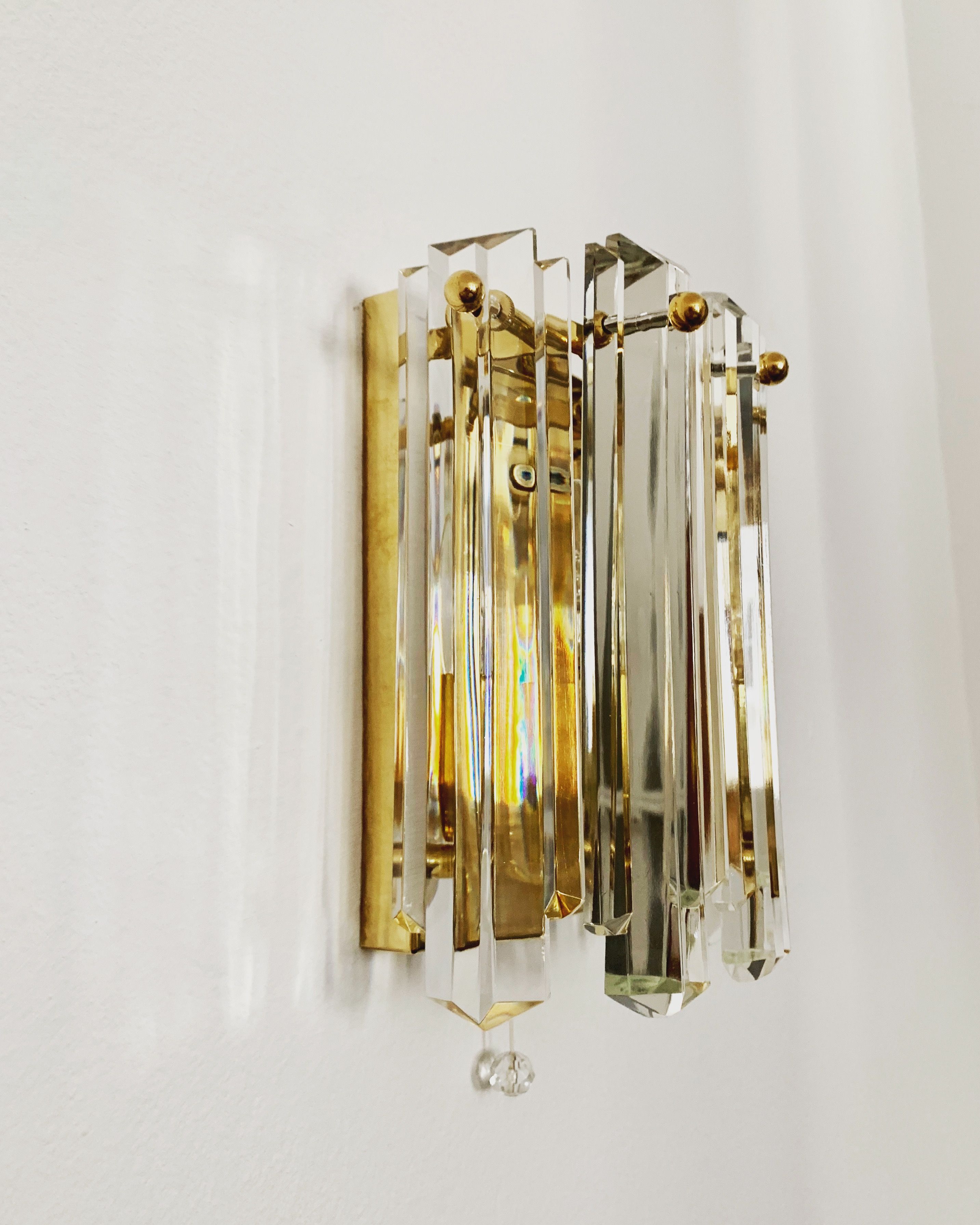 Set of 2 Mid Century Modern gilded ice glass wall lamps by J.T. Kalmar