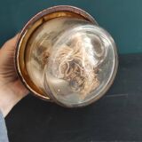 French vintage oil lamp with majolica and glass base