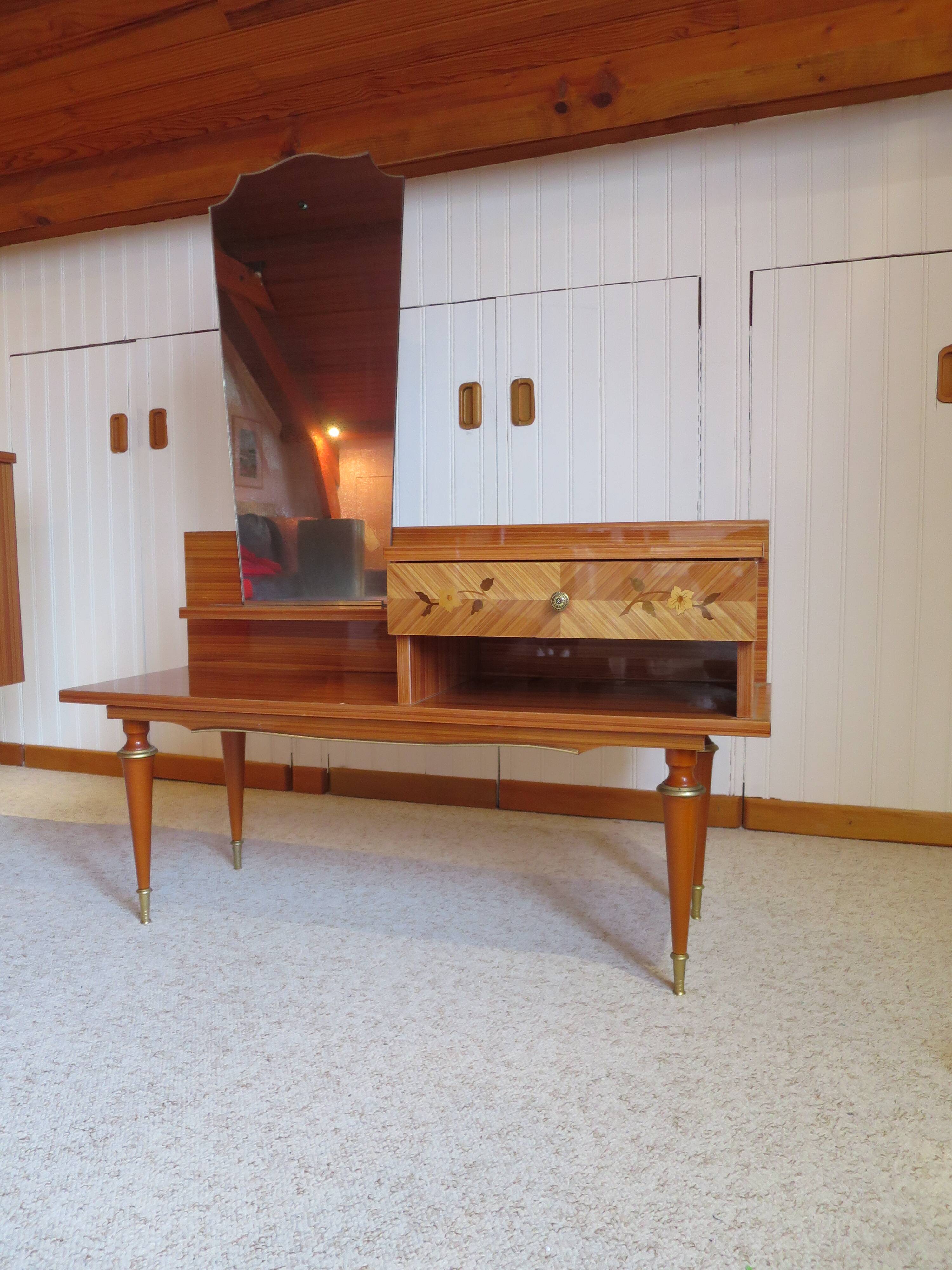 Console dressing table - hall furniture - drawer and mirror - 60s - vintage - modernist