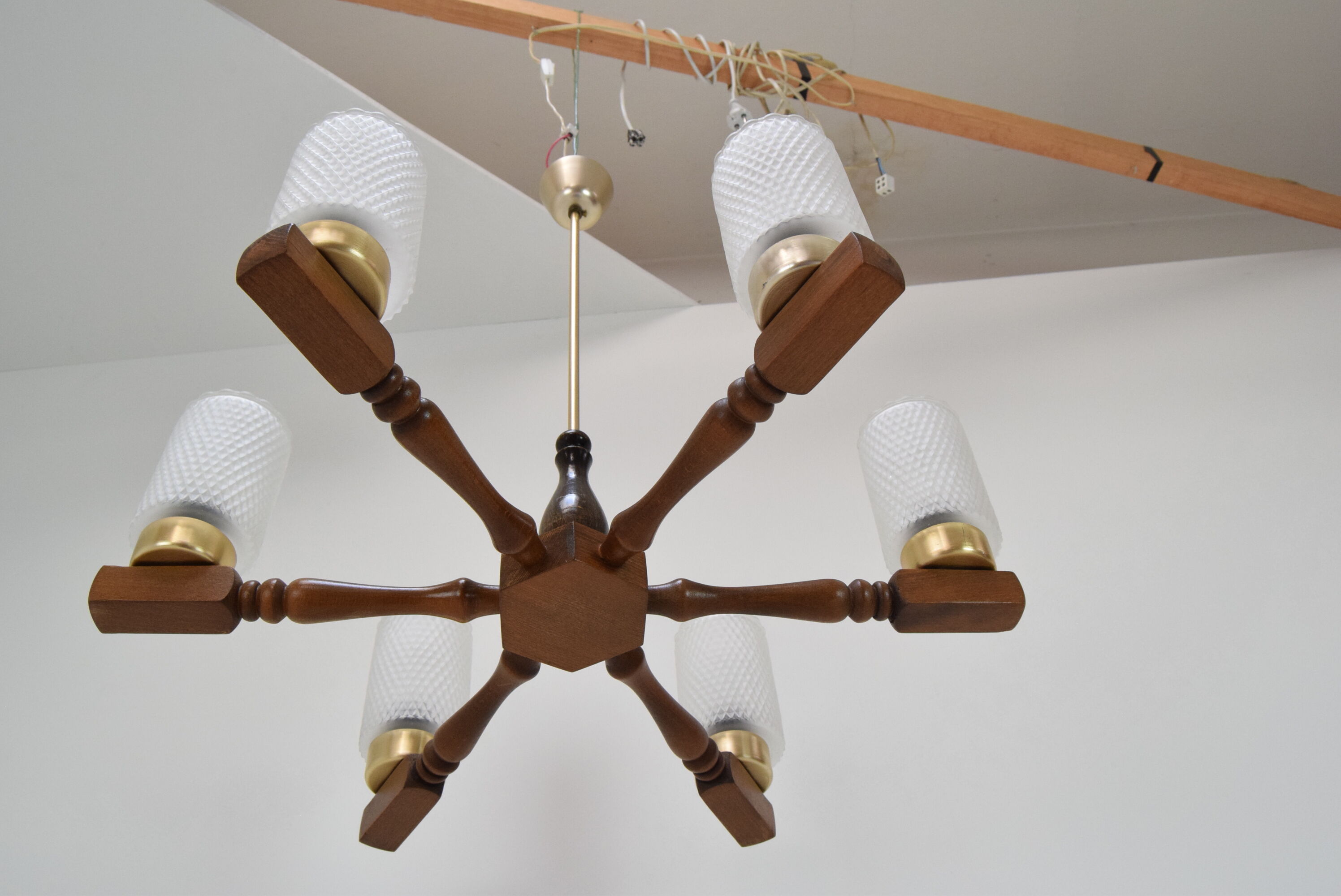 Mid-century wood chandelier  by Inva Litomerice,1970's