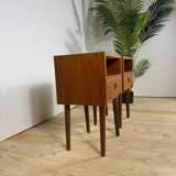 Pair of mid-century modern teak bedside tables with drawer.