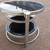 Round coffee table in glass and vintage chrome