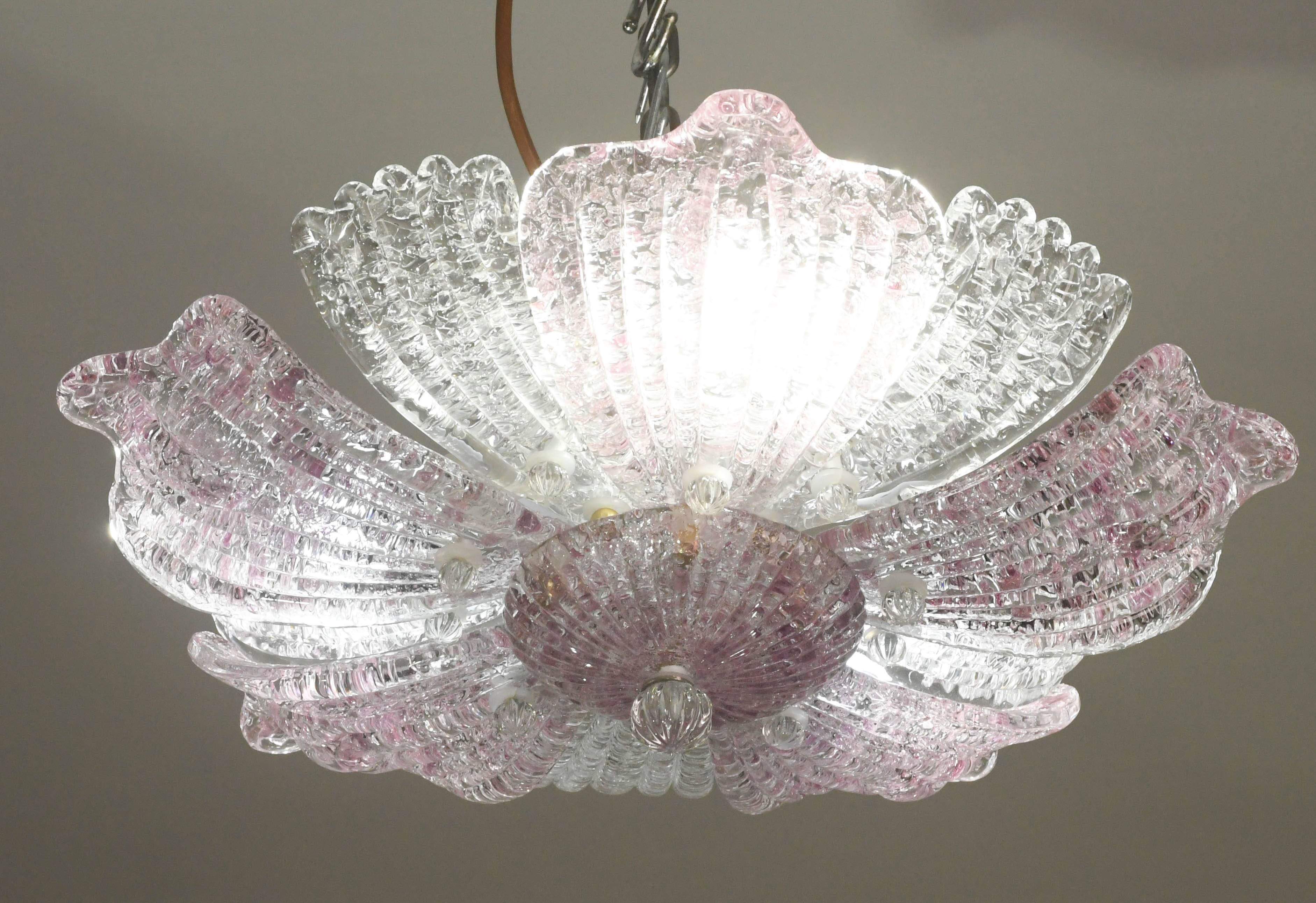 Set of 2 charming vintage Murano glass ceiling lamps, pink