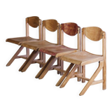 4 vintage canteen chairs in beech, 1980.