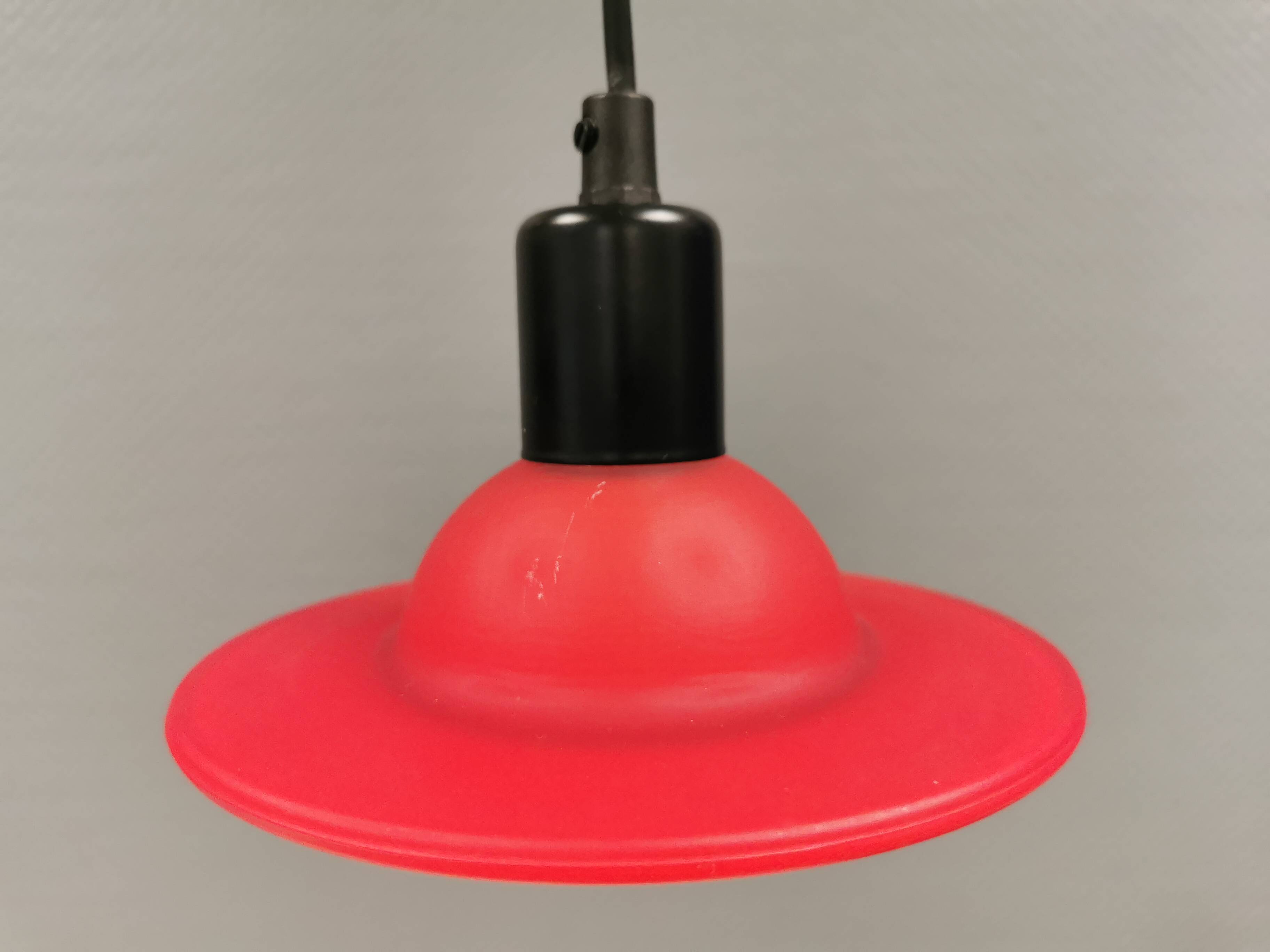 Red UFO glass lamps from the early 90s, Danish and made by Design Light