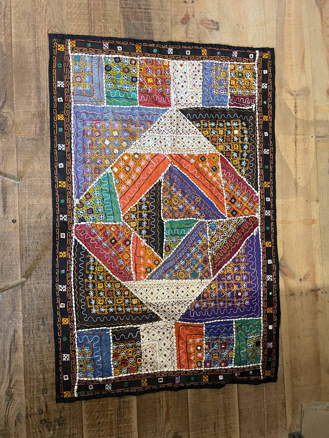 Oriental tablecloth with mirror and embroidery