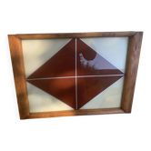 Plateau en verre et bois, motifs géométriques, art deco