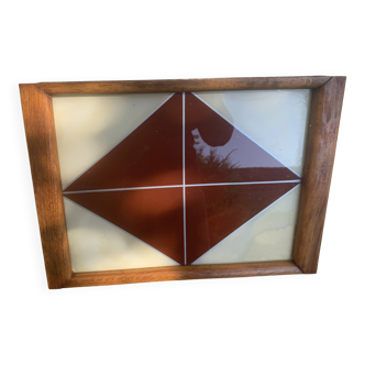 Plateau en verre et bois, motifs géométriques, art deco