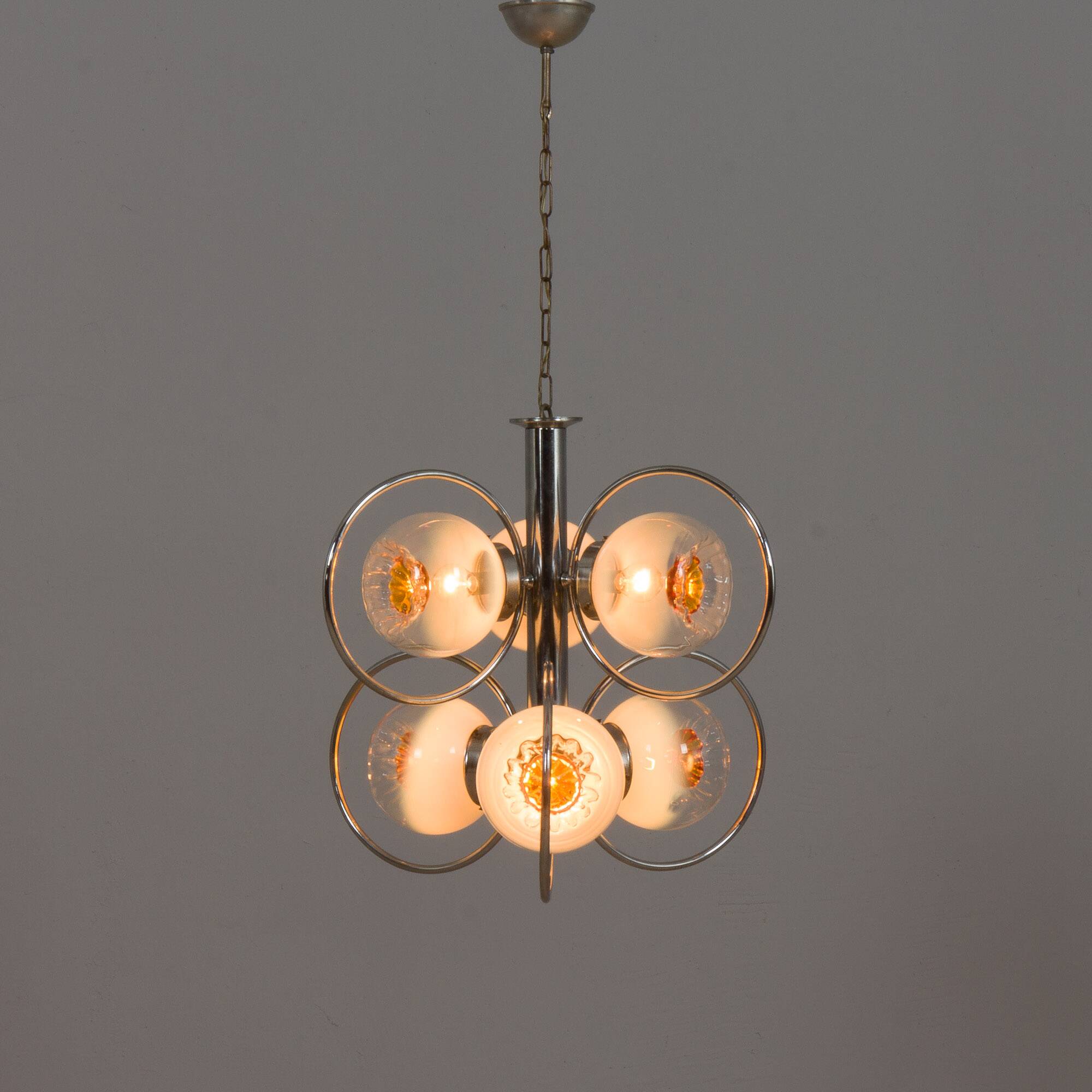 Mazzega Space Age Murano glass chrome plated chandelier, Italy 1970s