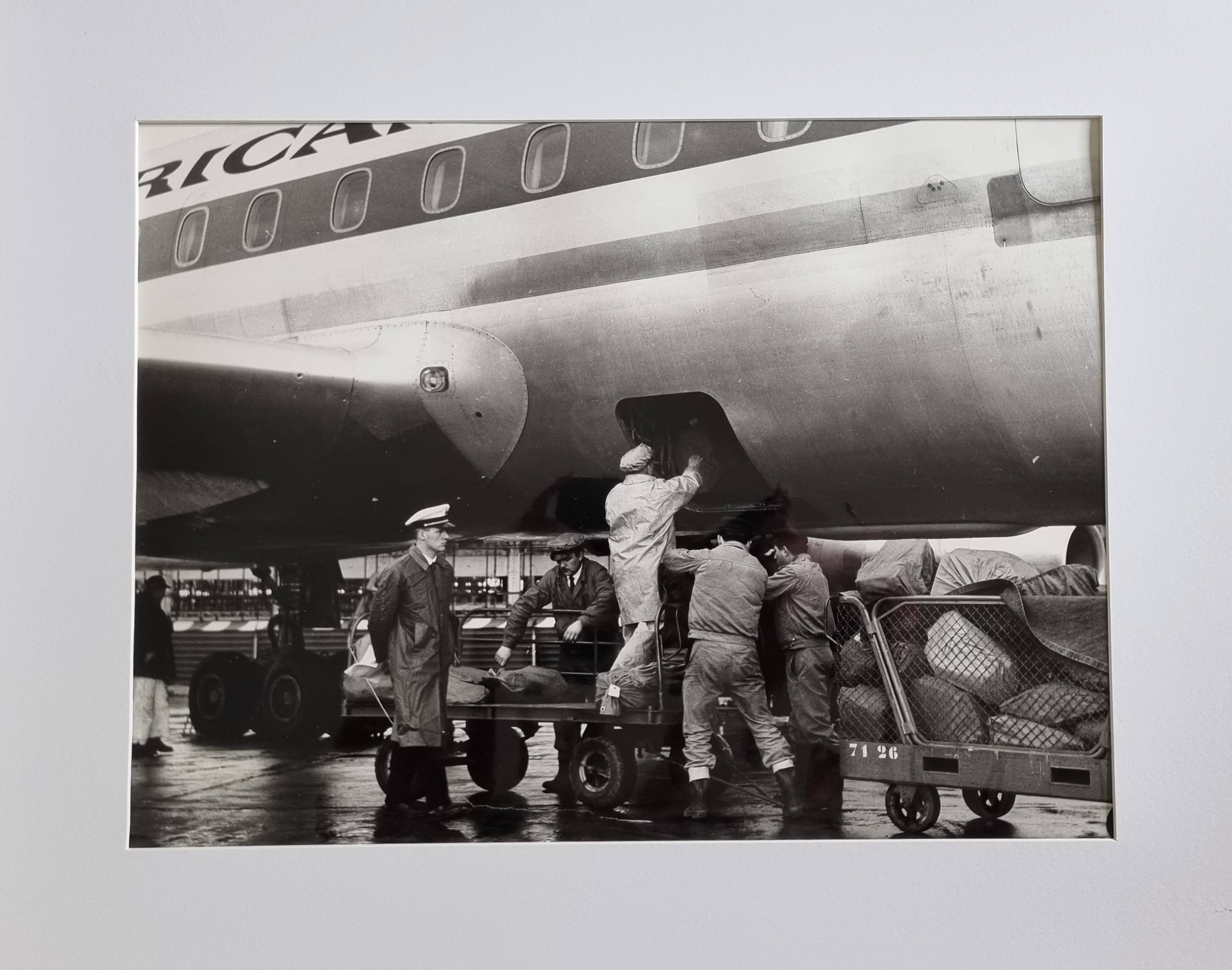 Air France cargo photograph at Orly, vintage 1970s, framed 53 x 43 cm.