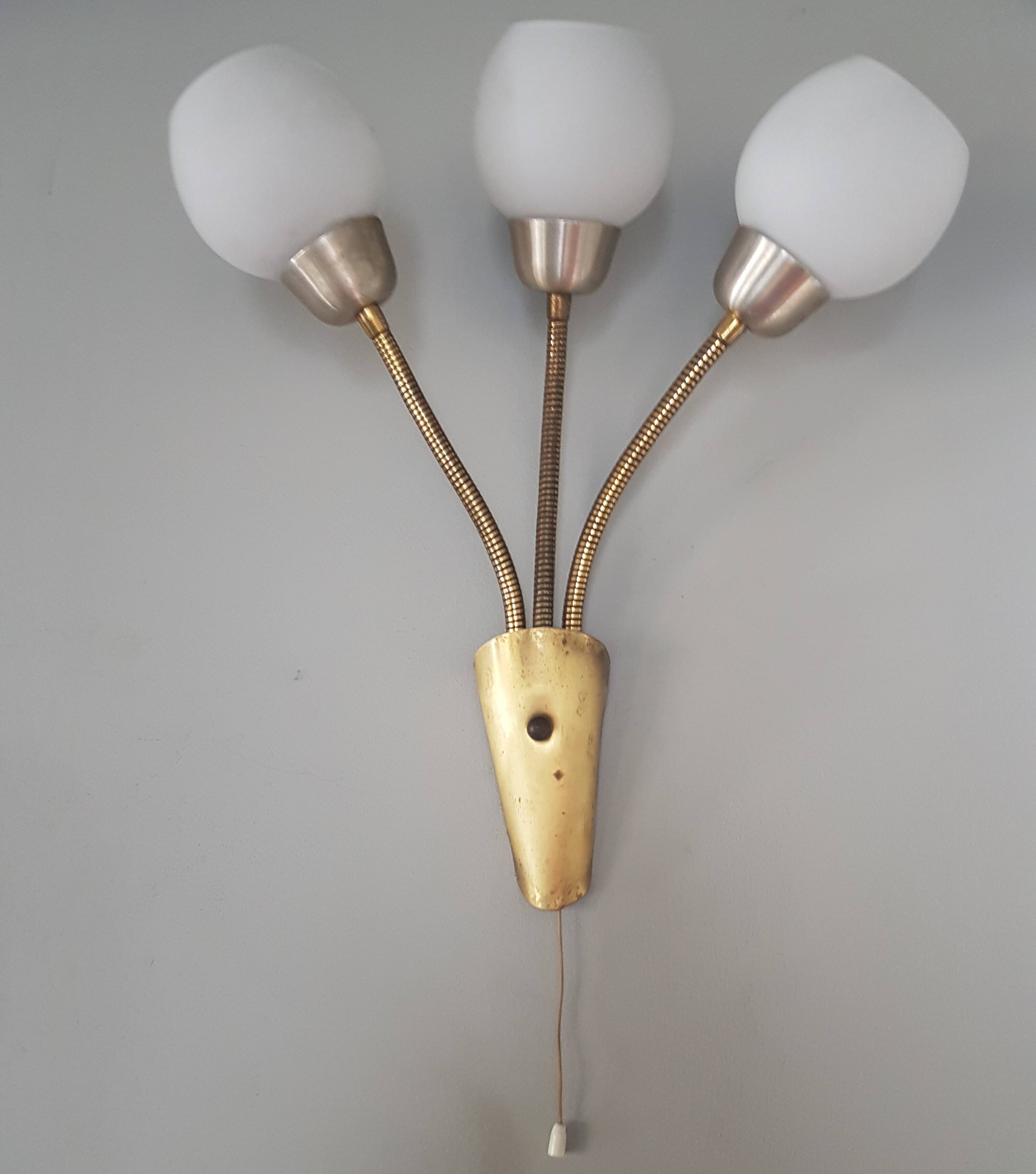 Wall light triple brass vintage