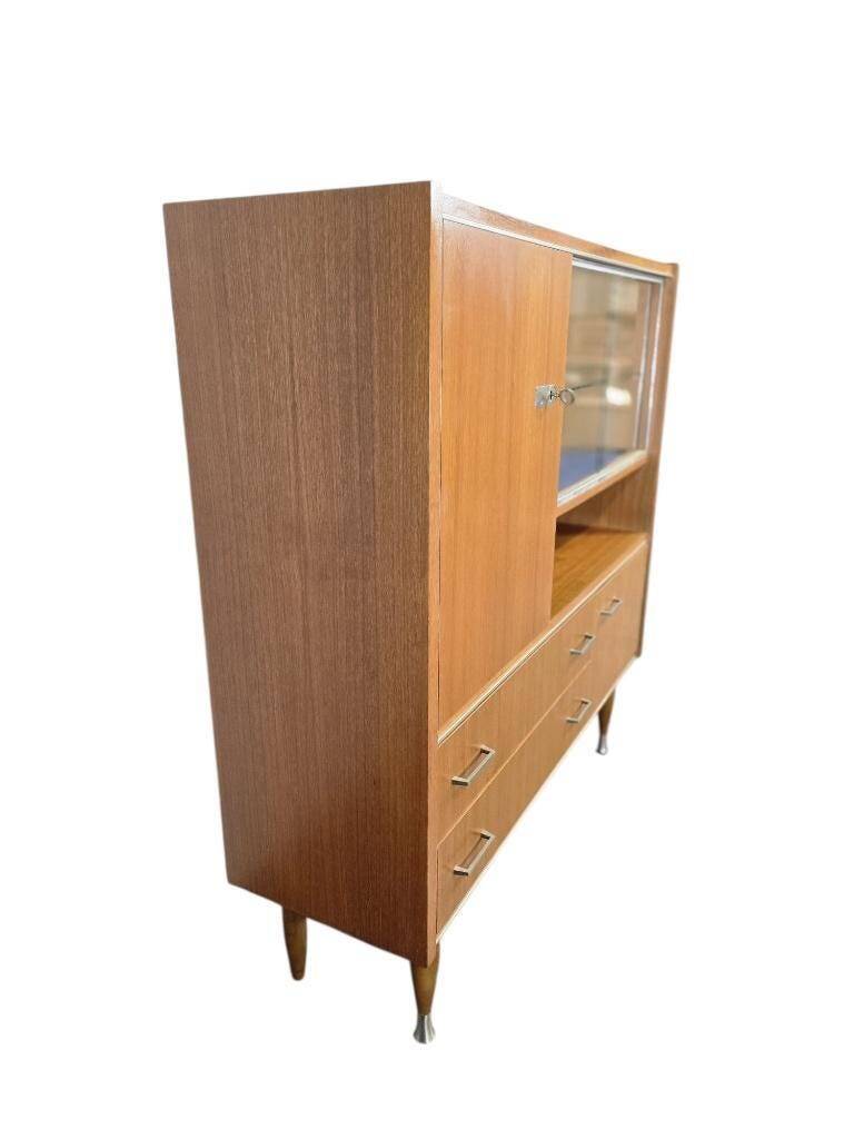 Buffet, meuble bar vitré vintage en bois
