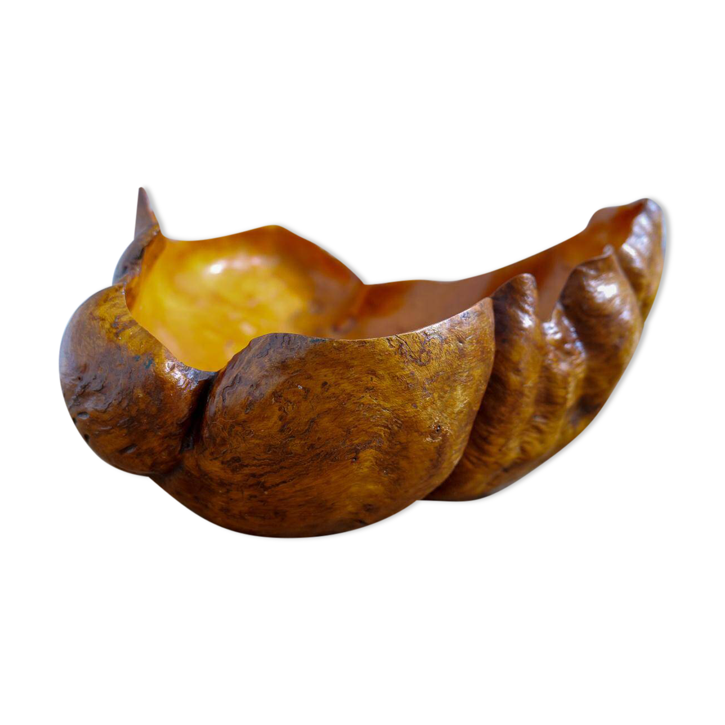 Swedish popular art Very large bowl in dark and curly birch, 1960s