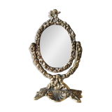 Oval psyche vanity mirror/In old gold bronze Cupids/Rosaces decor